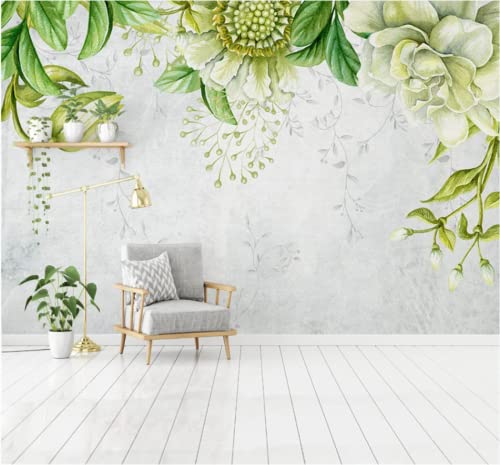 SHINERING Benutzerdefinierte 3D-Tapete Wandbild Nordic handgemalte kleine frische grüne Blätter Pflanzen Wohnzimmer TV-Hintergrundwand 350 cm (L) × 245 cm (H) von SHINERING