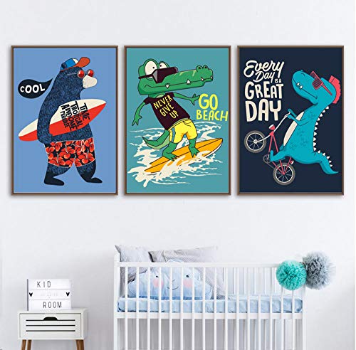 SHINERING Dinosaurier Fahrrad Surfen Bär Krokodil Zitate Wand Kunst Leinwand Malerei Nordic Poster und Gravuren Wand Bilder Kinder Zimmer Dekor ohne Rahmen von SHINERING