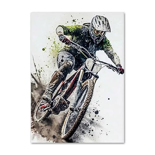 SHINERING Nordisches Aquarell Downhill Mountainbike Sport Wandkunst Leinwand Malerei Fahrrad Poster Drucke Bilder Wohnzimmer Dekor A1 60X80Cm Kein Rahmen von SHINERING