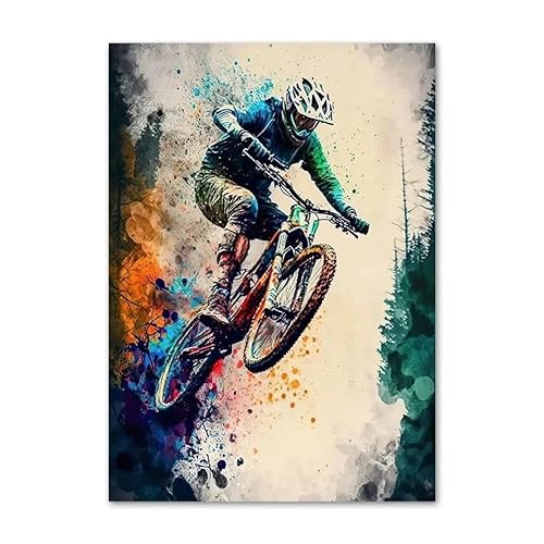 SHINERING Nordisches Aquarell Downhill Mountainbike Sport Wandkunst Leinwand Malerei Fahrrad Poster Drucke Bilder Wohnzimmer Dekor A4 60X80Cm Kein Rahmen von SHINERING