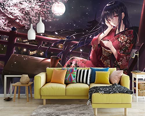Schöne Sakura Mädchen Tapete Benutzerdefinierte 3D Tapeten Japanische Anime Fototapete Wandbild Mädchen Kind Schlafzimmer Cosplay Cartoon 350cm (L) × 245cm (H) von SHINERING