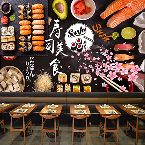 SHINERING Sushi Gourmet Tapeten Japanisches Essen Restaurant Hintergrund Wandbild Bild 3D Tapete Industrielles Dekor Papel De Parede 120cm(L)×80cm(H) von SHINERING