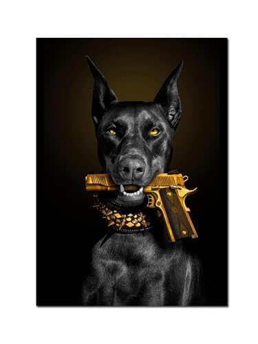 Tier Hund Dobermann Mit Gold Pistole Poster Leinwand Malerei Mode Tier Wand Kunst Für Moderne Schlafzimmer Home Decor Wandbild 60X80Cm Kein Rahmen Tier Hund Dobermann Mit Gold Pistole Poster Leinwand Malerei Mode Tier Wand Kunst Für Moderne Schlafzimmer Home Decor Wandbild 60X80Cm Kein Rahmen von SHINERING