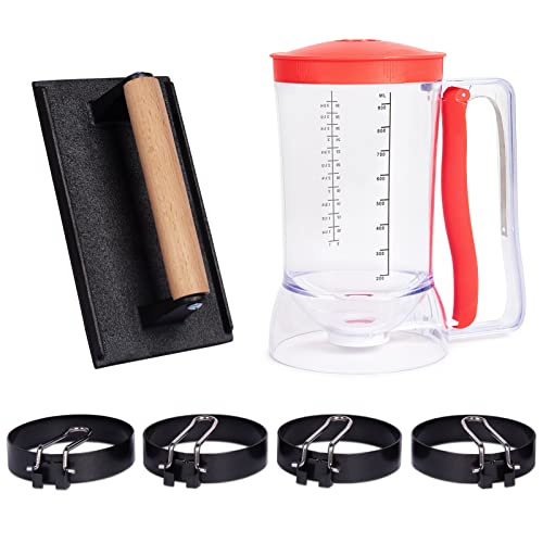 SHINESTAR Grill-Frühstücks-Set für Blackstone, 6-teiliges Grillzubehör-Set – inklusive Pfannkuchenteigspender, Speckpresse, Eierringe von SHINESTAR