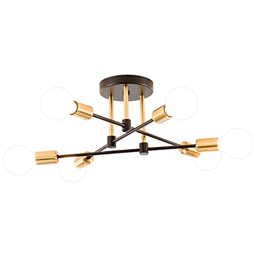 SHINGJIAO Deckenleuchte Gold Schwarz | Retro Industrie Deckenlampe Vintage | Moderne Schwarze Lampe | Wohnzimmer Schlafzimmer Küche | E27 Fassung | mit goldenen Akzenten, Keine Glühbirne von SHINGJIAO