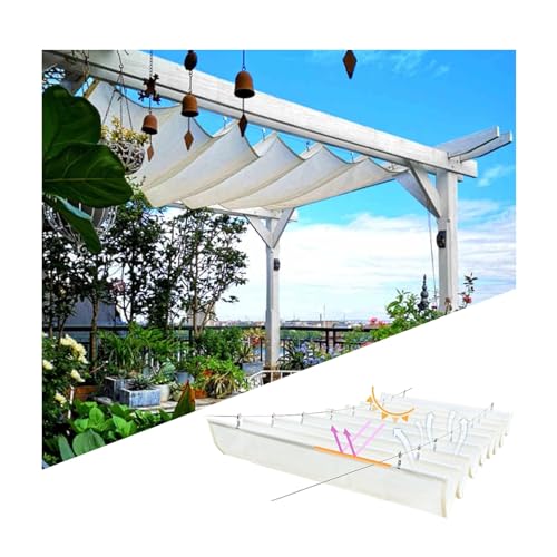 Maßgeschneidertes einziehbares Wellen-Sonnensegel, wasserdichte, U-förmige, verschiebbares Wellen-Sonnensegel for Pergola, 90% UV-beständig/atmungsaktiv/lichtfilternd(Size:W2.6*L11m/W8.53*L36.08ft) von SHINGJING