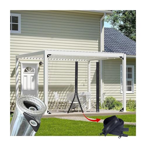 SHINGJING Robuste transparente Plane mit Reißverschluss, 0,5 mm dick, wasserdichte Terrassenplanen, transparente Plane for den Außenbereich, Gartenplane, anpassbar(H2.1xW2.5m/H6.8xW8.2ft) von SHINGJING