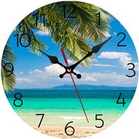 Shining House - 25 cm große moderne Palmen-Wanduhr, kleine geräuschlose Strand-Meer-Holzuhr für Küche/Schlafzimmer/Wohnzimmer/Badezimmer von SHINING HOUSE