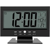 Shining House - Elektronische Uhr, LCD-Digital-Soundsensor-Wecker mit Kalender und Temperaturanzeige (schwarz) von SHINING HOUSE