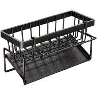 Shining House - Küchenspüle-Organizer, schwarz, multifunktional, 2-in-1-Schwammhalter, ohne Bohren, Spülbecken-Organizer, Edelstahl, von SHINING HOUSE