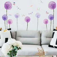 SHINING HOUSE Lila Löwenzahn-Wandaufkleber, Blumen, Schmetterlinge, Wandaufkleber für Kinder, Mädchen, Schlafzimmer, Kinderzimmer, Wohnzimmer, von SHINING HOUSE