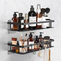 2er-Set Duschregal ohne Bohren, Badezimmer-Wandregal aus Aluminium mit 4 Haken, selbstklebende Duschhalterung, Aufbewahrungskörbe für die Duschküche von SHINING HOUSE