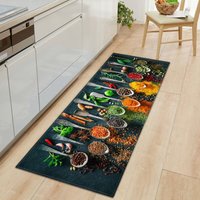 Shining House - Küchenmatte, Geschirr und Gewürze, 60 x 180 cm, vorne, waschbar, rutschfest, bequem, Badematte, Fußmatte, Küchenbodenmatte von SHINING HOUSE