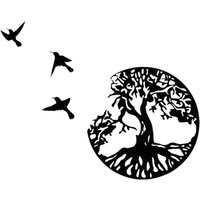 Shining House - Wanddekoration aus Metall, Lebensbaum mit Vögeln, schwarze Deko – 28 cm, moderne Metall-Deko-Wanddekoration, Familienschild für den von SHINING HOUSE