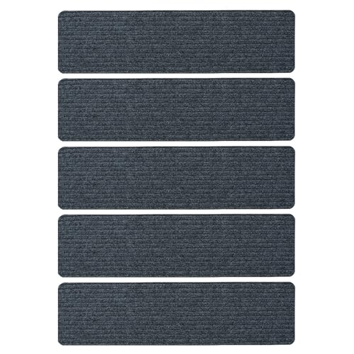 Gummi-Treppentritte Kein adhäsiver Rückstände freie Matten 5 Stcs waschbarer Nicht-Rutsch mit Rückschlagteppich für hölzerne Stufen langlebiger sicherer Kinder Haustiere Bray-resistant Grau 5pcs von SHINROAD