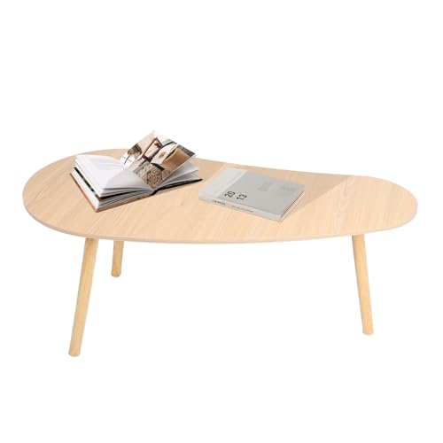 Ovaler Couchtisch, 100 x 50 x 41 cm, moderner Beistelltisch, Mitteltisch, Sofa, Beistelltisch, Holzmöbel für Wohnzimmer, Schlafzimmer, gebogenes Design (Holzfarbe) von SHINROAD