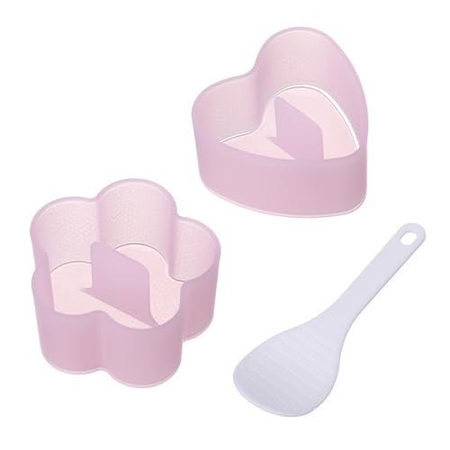 SHINROAD Benutzerfreundlicher Reisballhersteller einfach Decreting Sushi 2pcs Pink Form Set Nicht-Stick-Onigiri-Kit mit Löffel Dreieck Herzbärenblume Form Presse für A von SHINROAD