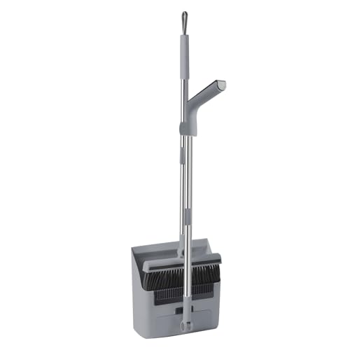 SHINROAD Besen Kehrschaufel Combo Set Hausreinigung Haushalt mit faltbarem 180 Grad drehbarem Kopf Effizientes Vielseitiges Kit für Einfache Inklusive langem Griff Versteckt Grau von SHINROAD