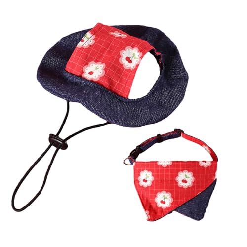 SHINROAD Denim-Dreieckstuch für Haustiere, Haustiermütze mit passender Fliege, Sonnenohrlöchern, Kirsch-Druck, Eimer-Set, kleine, mittelgroße Hunde und Katzen, verstellbar, leicht, UV, 1 m SHINROAD Denim-Dreieckstuch für Haustiere, Haustiermütze mit passender Fliege, Sonnenohrlöchern, Kirsch-Druck, Eimer-Set, kleine, mittelgroße Hunde und Katzen, verstellbar, leicht, UV, 1 m von SHINROAD