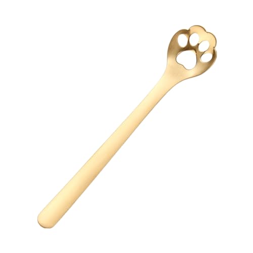 SHINROAD Funktionaler Katzenlöffel hochwertiger Edelstahl Klauen-Kaffee-Löffel hohler Teelöffel mit Pfoten Design Spülmaschine für Tee-Eiscreme Golden von SHINROAD