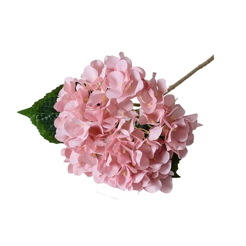 SHINROAD Gefälschte Hortensie mit grünen Blättern lebensechter Blumendekor Künstigstamm realistische Blume Hochzeit Home Office Tisch Herzstück Faux Branch Arrangement Hell-Pink von SHINROAD