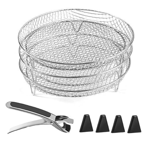SHINROAD Hitzebeständige Luftbraten-Ständer mehrschichtiger Rack 3-Schicht-Quadratrunde Rechteck-Set Edelstahl-Dehydrator mit 4 Silikonfüßen Anti-Scald-Clip Runden von SHINROAD