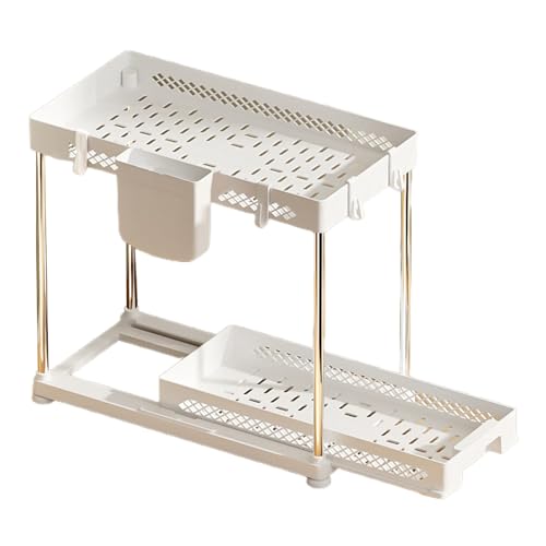 SHINROAD Hohldesign Storage Rack Home Organization Regal Ausziehen Schubladen Organizer Großkapazität Duale Schicht Einfacher Entwässerungslüftung Unteraufnahme Weiß von SHINROAD
