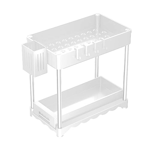 SHINROAD Home Organization Solution Hohldesign -Lagerregal unter Waschbecken Speicher Rack herausziehen Badezimmerschrank Organizer mit Hakenspeicherzylinder 2 Tiger Weiß von SHINROAD