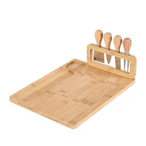 SHINROAD Käsebrett mit Cutter Vorspeise, die Mehrzweck-Bambus-Set 4-Cutter-Halter unterhalten, die Holzschale für Saucen Snacks Wurst Quadrat von SHINROAD