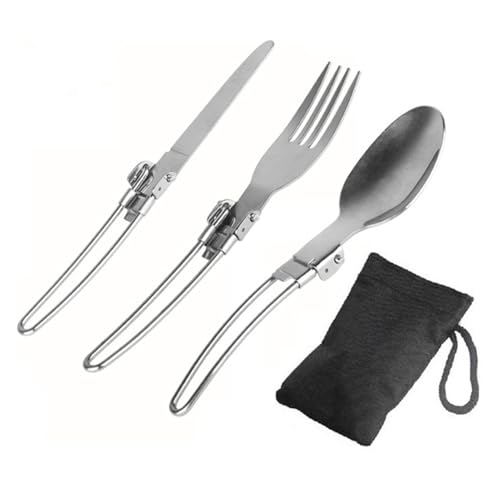 SHINROAD Safe Choice ESS-Set Burr-freie Griff Utensilien 3 Stcs Edelstahl Klapplöffel Gabel Schneider rostefreier Besteck für Camping-Picknick Küche Outdoor Outdoor 1 Satz von SHINROAD
