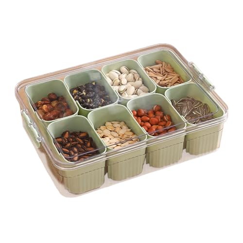 SHINROAD Snack -Display -Koffer -Platter -Organizer Große Box mit Deckel geteiltes Servierschale für Süßigkeiten Bausteine ​​Muttern Snacks 8 Fächer tragbar Grün von SHINROAD
