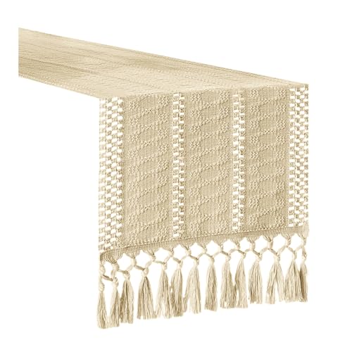 SHINROAD Tischläufer mit mittelschwerer Dicke lässiges Erscheinungsbild Boho Bauernhaus gewebte Quastenkanten natürliches rustikales Dekor für Essstrukturzubehör Beige 180 cm von SHINROAD
