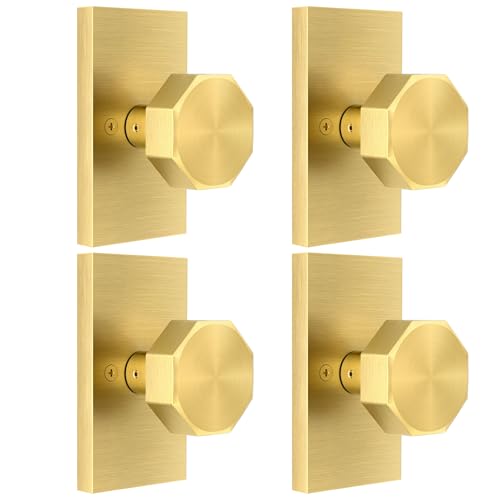 Goldfarbene Türknäufe, Innentürgriffe für Schrank- und Flurtüren, Zinklegierung, robuster Türknauf aus satiniertem Messing, 4 Stück Goldfarbene Türknäufe, Innentürgriffe für Schrank- und Flurtüren, Zinklegierung, robuster Türknauf aus satiniertem Messing, 4 Stück von SHINY HANDLES