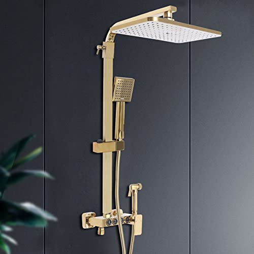 Regendusche Set Brass Duschsystem mit Duscharmatur 4 in 1 mit Oberbrause Handbrause Brausepistole und Wasserhahn von SHIOUCY