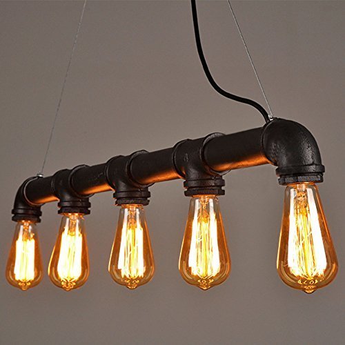 SHIOUCY Retro Klassische Wasserrohr Geformt Hängelampe Industrie rétro Rustic Steampunk Metallwasserrohr Retro Decke hängende 5 Lichter Edison-Lampe Kronleuchter E27 SHIOUCY Retro Klassische Wasserrohr Geformt Hängelampe Industrie rétro Rustic Steampunk Metallwasserrohr Retro Decke hängende 5 Lichter Edison-Lampe Kronleuchter E27 von SHIOUCY