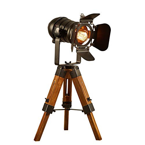 SHIOUCY Vintage verstellbare Cinema Tischlampe - nautisch schwarz Retro-Stil Stativ Scheinwerfer Scheinwerfer Holz Stativ Stehleuchte Cinema Movie Requisiten - nicht enthalten E26-Lampen von SHIOUCY