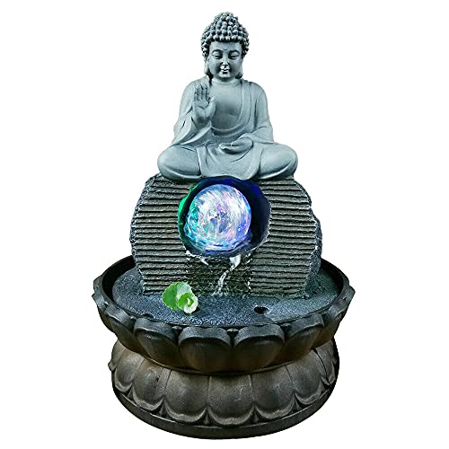 Zimmerbrunnen Buddha Decor Waterscape Brunnen Buddha Wasser Feng Shui Wohn Raum Dekoration mit 4-Farbige LED Für viel Glück zum Geschenk von SHIOUCY