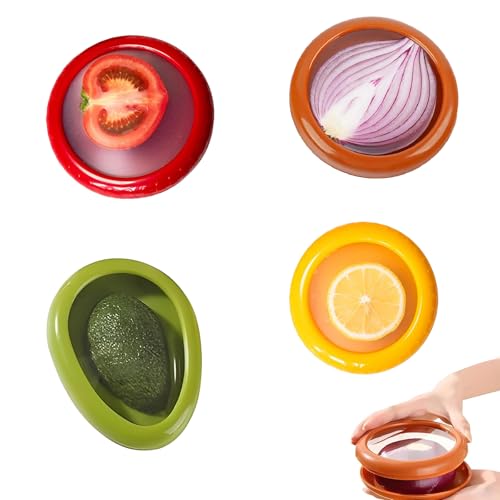 4 Stück Obst-Gemüse-Sparer, Silicone Fruit Storage Containers, Wiederverwendbare Silikon Frischhaltebehälter, Avocado Aufbewahrung, Zum Frischhalten von Lebensmitteln(Rot, Gelb, Grün, Braun) von SHIQUAN