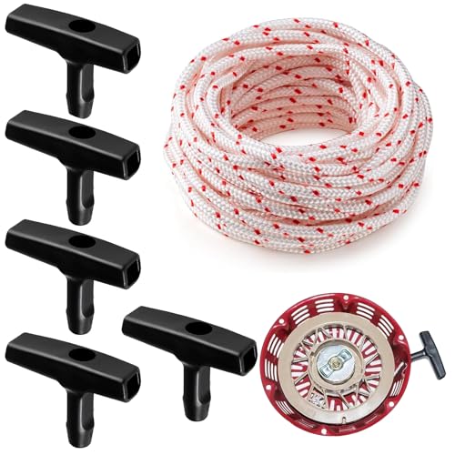 Starter Seil,10 Meter Ø3,5mm Starterseil Rasenmäher,Seilzug Rasenmäher Seilzug,Rückstoßstarterseil,Ziehen Schnur mit 5 Stück Mähergriff von SHIQUAN