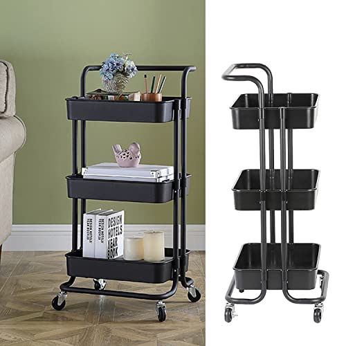 ShiShi Küchenwagen mit Rollen, Aufbewahrungswagen, Rollwagen, Servierwagen, Aufbewahrungswagen für Küche, Büro, Badezimmer (43 × 36 × 86 cm, Schwarz, C, 3 Ebenen) von SHISHI