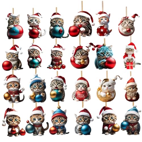 Adventskalender 2024 Mädchen Weihnachtskalender 2024 24 Tage Countdown Adventskalender 2024 Mädchen mit niedlichen Katzen Mädchen Adventskalender hängen Acryl für Kinder Geschenke Weihnachtsdekoratio von SHITOOMFE