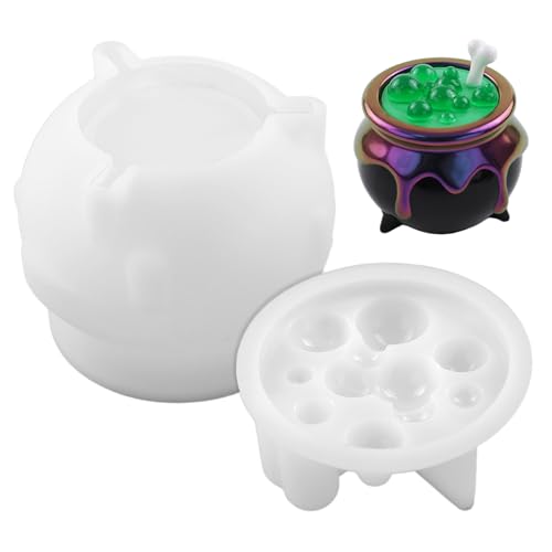 Halloween -Harzformen, Halloween -Silikonformen DIY Mini Kessel Silikonform mit blasen Knochen flexiblen visuell atemberaubenden Requisiten für Harzkerzenseife Handwerk von SHITOOMFE