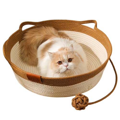 Katzenbett, Katzenkorb, süßes Komfort -Baumwollseilbett mit Ohrgriff und Spielzeugschwanz, große waschbare Tierversorgungen für Gewicht unter 7, 5 kg Katzenbett, Katzenkorb, süßes Komfort -Baumwollseilbett mit Ohrgriff und Spielzeugschwanz, große waschbare Tierversorgungen für Gewicht unter 7, 5 kg von SHITOOMFE