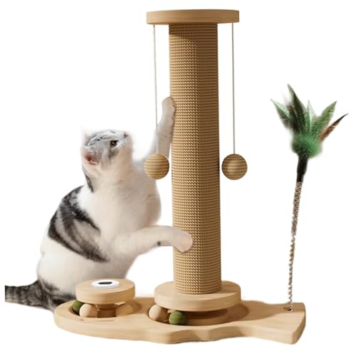 Katzenkratzer-Post interaktive Sisal-Katzenmöbel mit Bällen und Zwei Turntables & Teaser Nicht-Schlupf-Spielzeug für Innenräume, 16x13 Zoll von SHITOOMFE