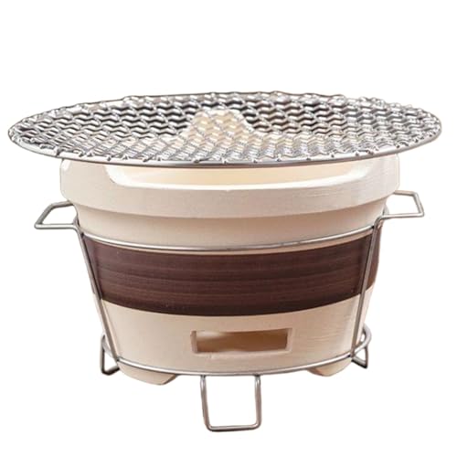 SHITOOMFE Clay Ofen Kleiner Campingofen tragbarer Holzkohlegrill belüftet runde Holzkohlegrill Tee Herstellung mit Eisen Rack & Grill Netto -Holzkohleofen für Home Party Camping Barbecue, Campingofen von SHITOOMFE
