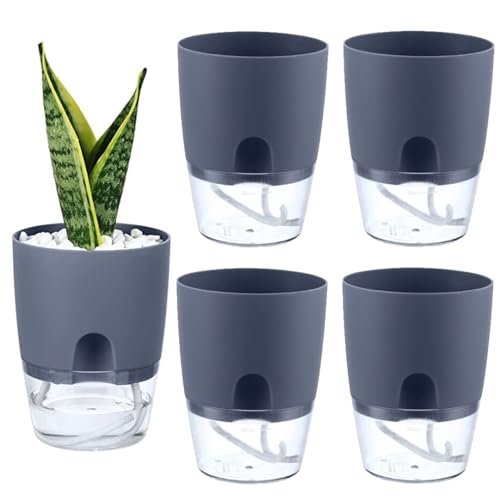 SHITOOMFE Selbst verwässerende Töpfe Selbstbewässerung Pflanzer Dekorative Steine Blumentöpfe für Innenpflanzen graue 5pcs Selbstbewässerungstöpfe von SHITOOMFE