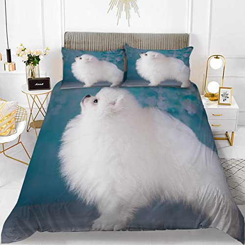 Bettwäsche 135x200 Blauer Pomeranian 3D Mikrofaser Bettbezug Mit 2 Kopfkissenbezug, Jungen Teens BettwäSche Set Kinder Erwachsene, Weich Haltbar Atmungsaktive von SHITOU