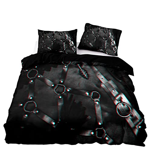 Bettwäsche 135x200 schwarzes Leder 3D Mikrofaser Bettbezug Mit 2 Kopfkissenbezug, Jungen Teens BettwäSche Set Kinder Erwachsene, Weich Haltbar Atmungsaktive von SHITOU