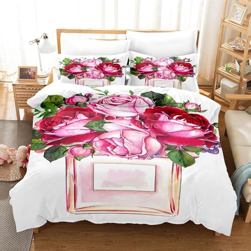 SHITOU Bettwäsche 135x200 weiße Rose 3D Mikrofaser Bettbezug Mit 2 Kopfkissenbezug, Jungen Teens BettwäSche Set Kinder Erwachsene, Weich Haltbar Atmungsaktive von SHITOU