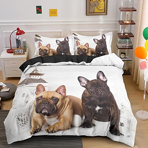 SHITOU Bettwäsche 140x200 Beige FranzöSische Bulldogge Warme Mikrofaser BettwäSche-Sets,Mit ReißVerschluss 3 Teilig Bettbezug Und 2 KissenbezüGe 80x80cm，Geeignet FüR Erwachsene Und Kinder von SHITOU